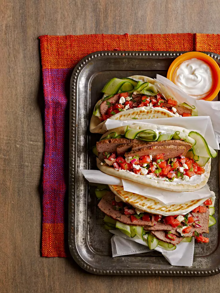 Homemade Gyros with Watermelon-Feta Salad